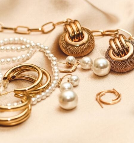 Handcrafted pearl and gold jewellery displayed by a local artisan brand at The Ripe Market pop-up at Hillhouse Brasserie, Dubai Hills Golf Club.